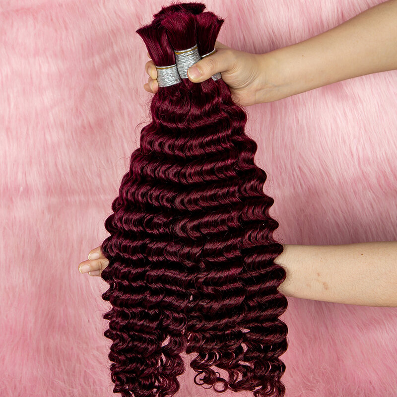 Cabello humano virgen brasileño de onda profunda, extensión de cabello rizado a granel, sin trama, Color a granel, para salón
