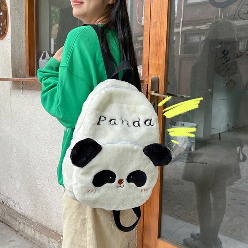 Animal Panda Mochila de pelúcia para estudantes, bolsa de escola estilo coreano kawaii, bolsa de ombro grande capacidade dos desenhos animados, sacola de compras