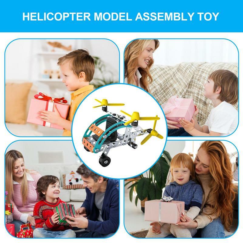 Mini Helicopters 3D Metal DIY Assembly Toy Kids Educational Plane Construction Toy Mechanical Style Ornament