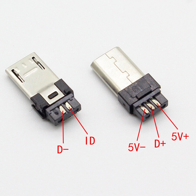 마이크로 USB 5 핀 용접형 수 플러그 커넥터 충전기, 5P USB 테일 충전 소켓, 화이트 블랙, 4 인 1, 10 개