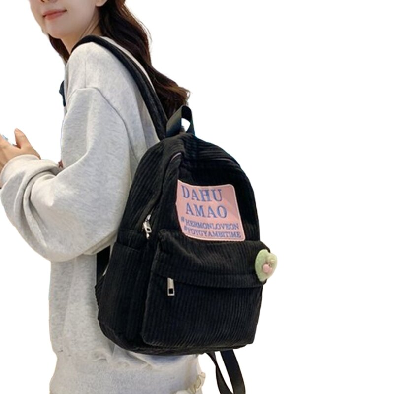 Сумка через плечо для подростков. Вельветовый рюкзак. Школьная сумка с буквенным узором.