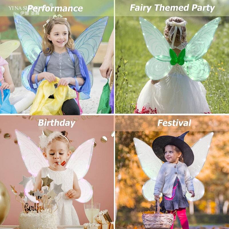 LED Butterfly Fairy Wings Performance sul palco gioco di ruolo abito da fata principessa ali d'angelo accessori da palcoscenico orecchie da fata + anello per la testa