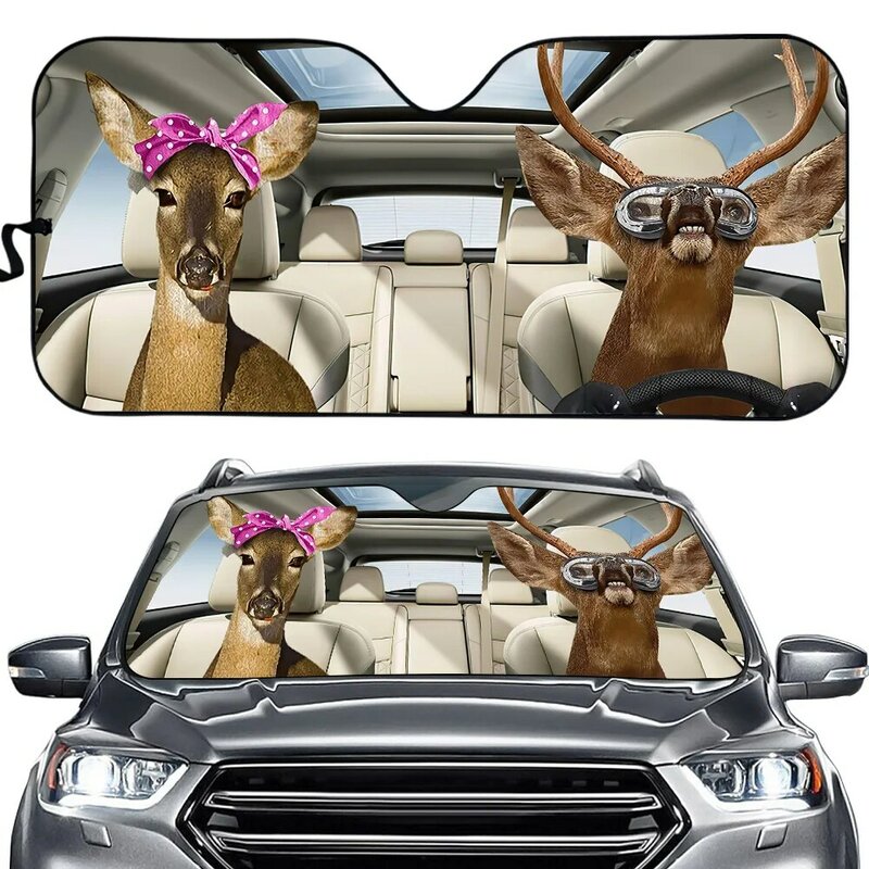 Funny Deer e Kangaroo Auto Sun Shade para carro, pára-brisa dianteiro, tampa da janela, Sun Visor Interior, Anime Drive Brand, Designer Sunshades
