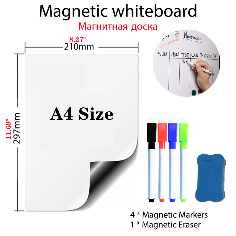 กระดานไวท์บอร์ดแม่เหล็กแบบนิ่มขนาด A4ใช้ซ้ำได้กระดานข้อความช่วยสอนฝึกหัดเขียนลบกาวได้สำหรับแม่เหล็กติดตู้เย็น