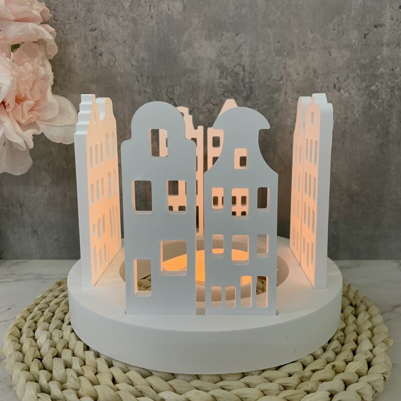 Multilayer House Candle Holder Silicone Mold DIY Cement Gypsum Clay Pouring  Window House Resin Ornaments Mold Home Decoration