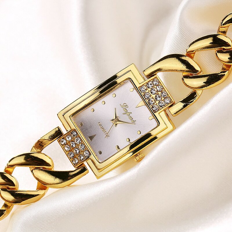 럭셔리 여성 패션 스퀘어 시계 골드 합금 스트랩 숙녀 쿼츠 손목 시계, 품질 여성 로마 스케일 시계 2022