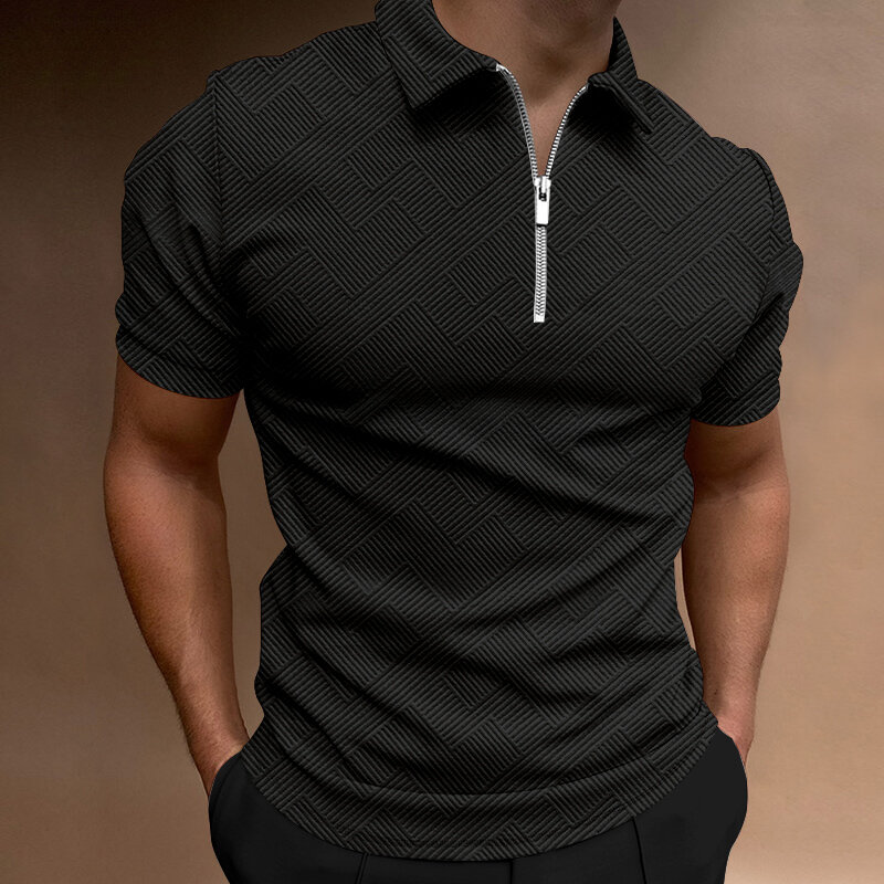 Wysokiej jakości stereoskopowy pasek Polo mężczyźni Casual koszulka Polo z krótkim rękawem koszule solidna koszula z kołnierzykiem letnia odzież męska