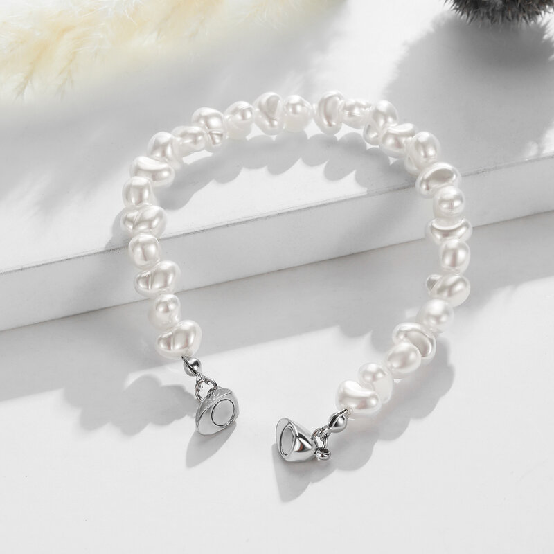 KINFOLK Trendy Pearl Heart Bracelets For Women Girls Silver Color Love Magnetic Attraction Couple Bangles Jewelry Wedding Gifts