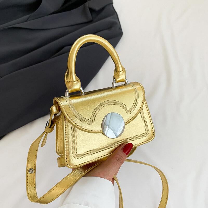 Tas selempang modis wanita tas Mini dompet tas tangan wanita tas bahu kulit warna emas perak mewah