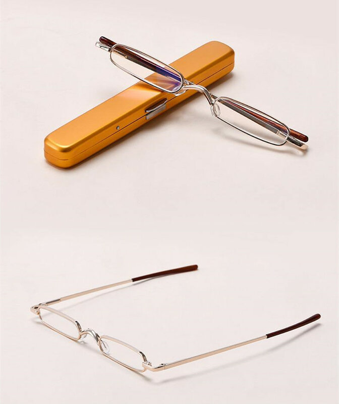 남녀공용 포켓 독서 안경 슬림 미니 금속 리더, 펜 튜브 케이스 포함, 남녀공용 HD 리더 안경 디옵터 + 1.0 ~ 2.5, 1 개