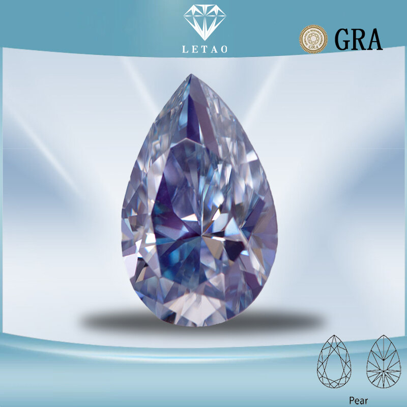 Moissanite Stone Lavender Colour  Pear Cut Lab Created Diamond Gemstone Advanced Jewelry Making Materials with GRA Certificate