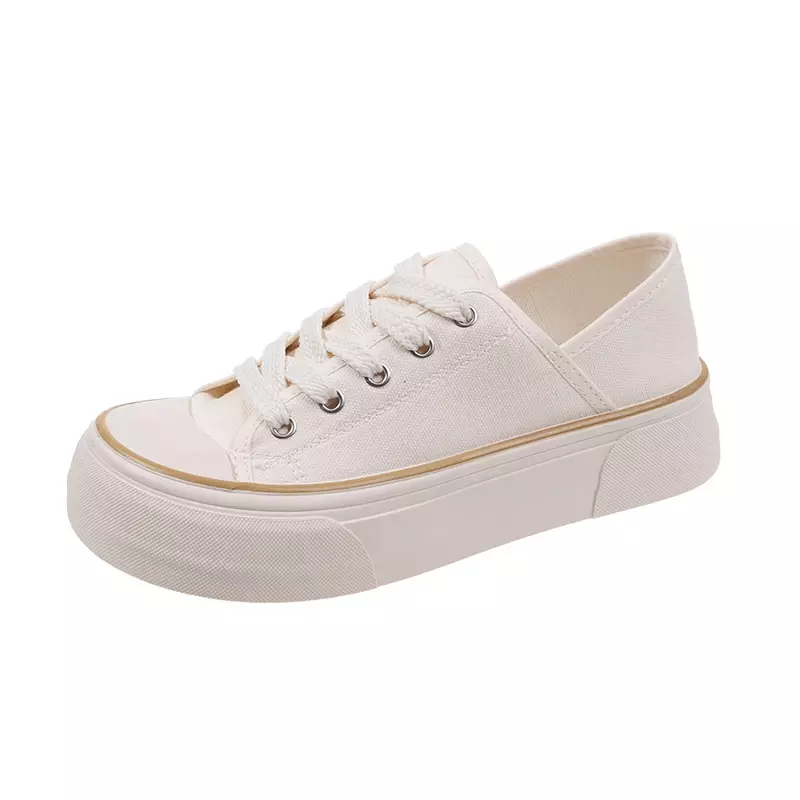 2024 Spring/Summer/Autumn New Thick Sole Round Head Canvas Shoes for Female Students Casual Korean Board Shoes