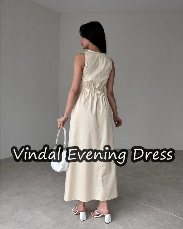 Vindal Evening Dress V-neck Crepe A-Line Regular strap Built-in Bra Ankle Length Elegant Saudi Arabia  Sleeveless For Woman 2024