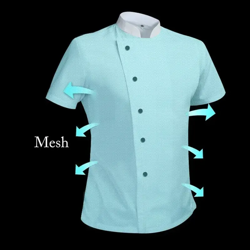 Women Men Breathable Short Work Chef And Hotel Overall Jackets Kitchen Unisex Uniform Mesh Coats Cooking Catering