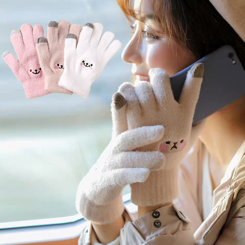 1 paio di guanti invernali Touch Screen guanti in peluche elasticizzati caldi autunnali guanti termici a dita intere guanti da ciclismo antivento a prova di freddo