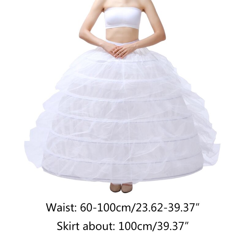 Women 6 Hoop Floor Length A-Line Petticoat Crinoline Skirt Ball Gown Underskirt
