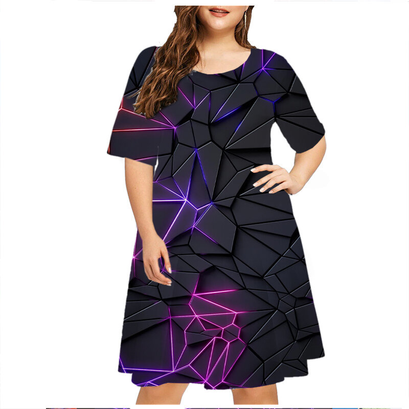Nuovi abiti astratti con geometria sfumata per le donne 2023 Plus Size abbigliamento Summer Fashion Street Hipster manica corta a-line Dress