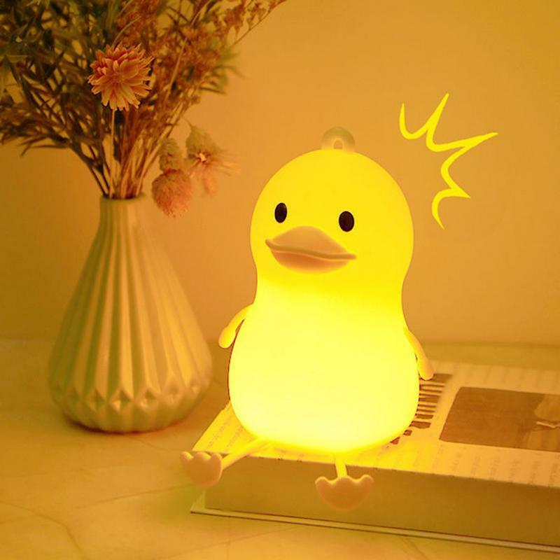 Lampu malam LED silikon kartun bebek imut, lampu tidur LED, silikon, Kartun bebek imut, lampu USB, dapat diisi ulang, Sensor sentuh, waktu, kamar, lampu samping tempat tidur untuk hadiah anak-anak