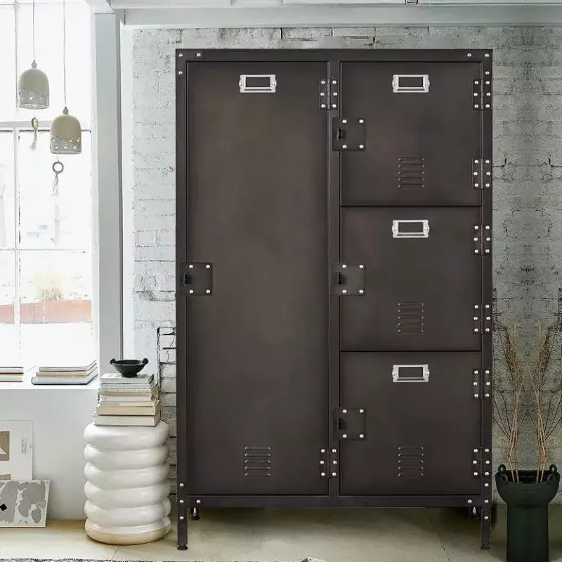 Armoire de rangement rustique en métal avec étagère, portes verrouillables et le plus récent, Psychindustriel pour salon, chambre à coucher