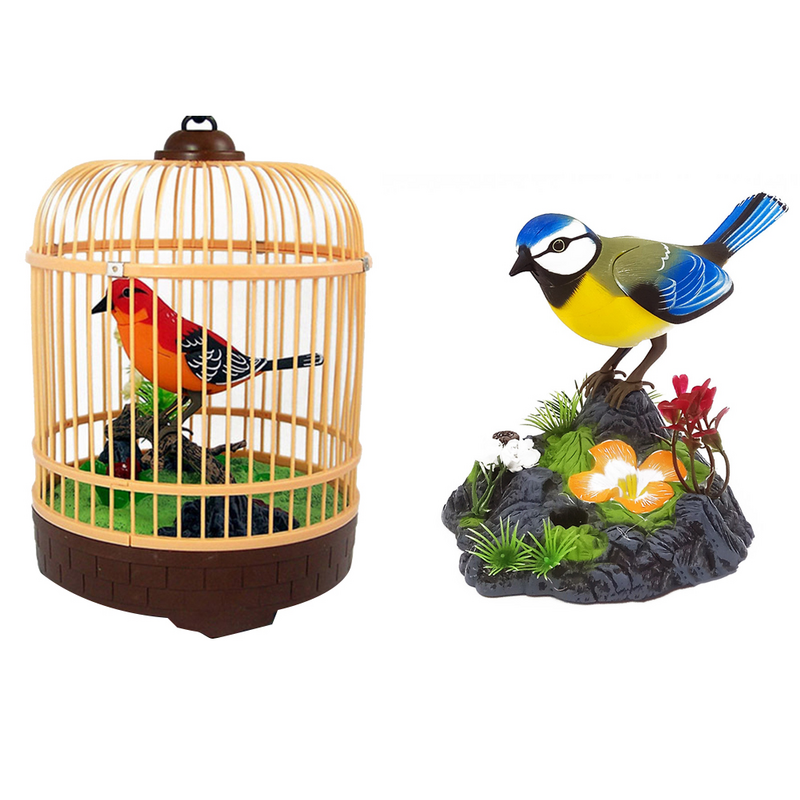 Juego de juguetes para niños, jaula de pájaros cantantes, adorno con sonido eléctrico, decoración de imitación de voz, pájaros artificiales para niños