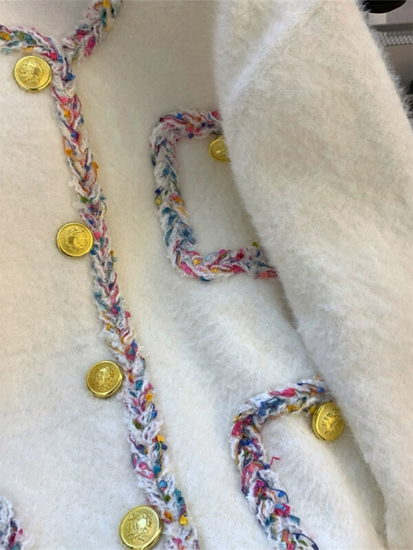 Женский белый кардиган, вязаный свитер в стиле Харадзюку 1920-х, Милый джемпер в Корейском стиле с длинным рукавом, мохеровый свитер 90-х, винтажная одежда Y2k на осень