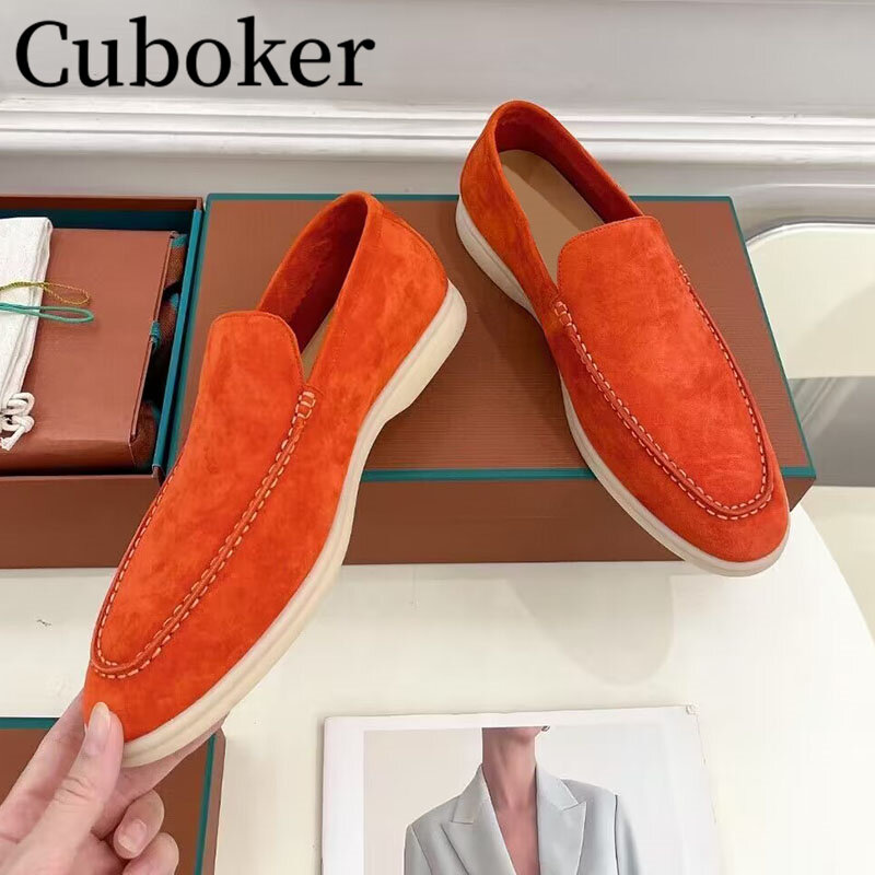 2024 Runway Brand Kidsuede Men Flat Causal Shoes Round Toe Women Loafers Slip-on Spring Summer Outside Walking Shoes For Men