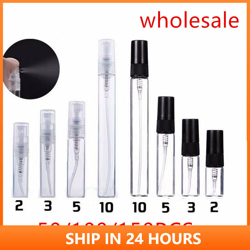 50/100/150PCS 2ML 3ML 5ML 10ML Portable Mini Black Clear Perfume Glass Bottle Empty Cosmetics Bottle Sample Thin Glass Vials 20#