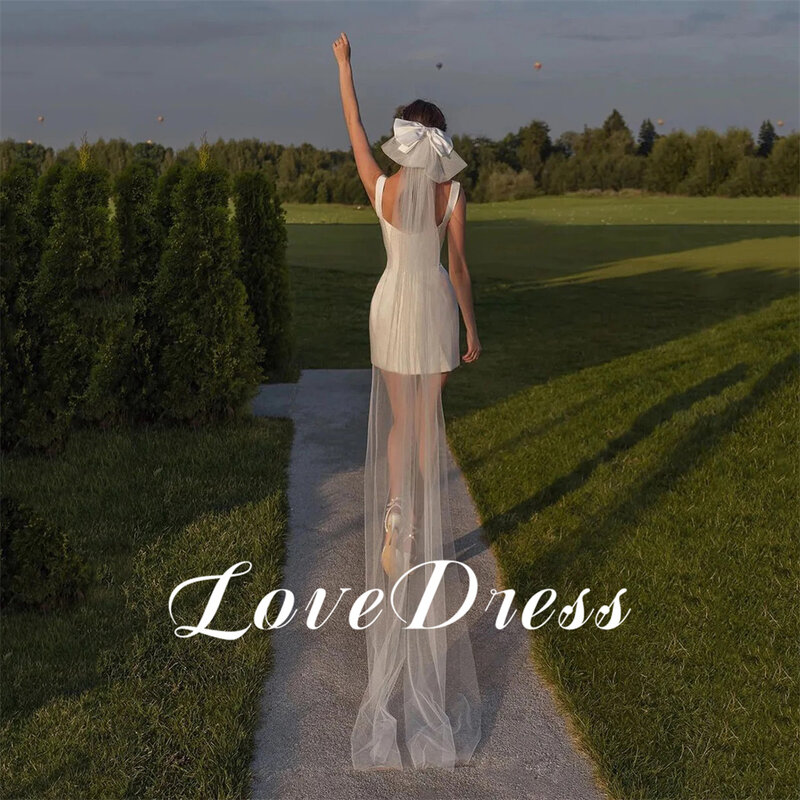 LoveDress 미니 짧은 웨딩 드레스, 스퀘어 넥, 보닝 핏, 우아한 파티, 신부 드레스