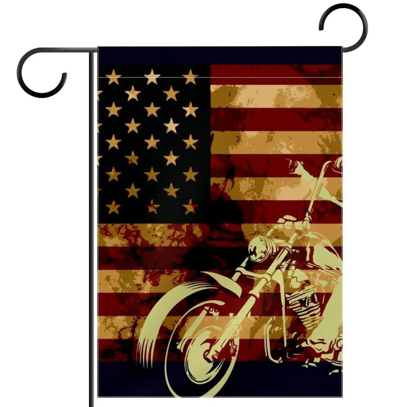 미국 오토바이 애국 정원 깃발, 여름 수채화 자전거 국기, 수직 양면 폴리에스테르, 파티오 잔디