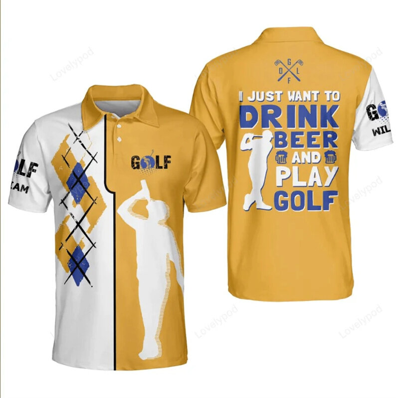 Polos de golf College tête de mort 3D pour hommes et femmes, chemises à la mode décontractées, Cool Beer, Laper, Streetwear, été