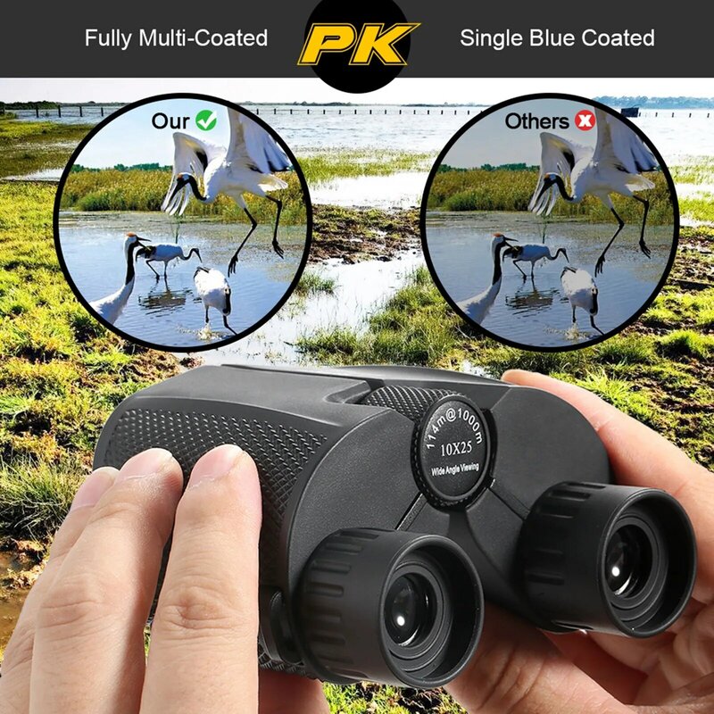 Jumelles portables BAK4 FMC 10x25 HD, mini télescope, enduit, extérieur, observation des oiseaux, chasse, voyage, camping, jeu de balle