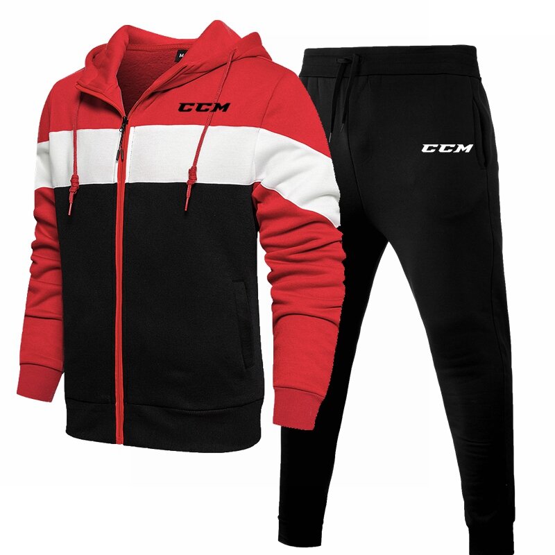 Men's Autumn and Winter New Sportswear Zipper Bag Fashion Casual Printing CCM Zipper Jacket + Sports Jogging Pants Suit Eurocode