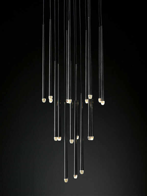 Candelabro LED de cristal de lujo postmoderno, candelabro largo de estilo nórdico, dorado y negro, lámpara colgante de escalera para restaurante