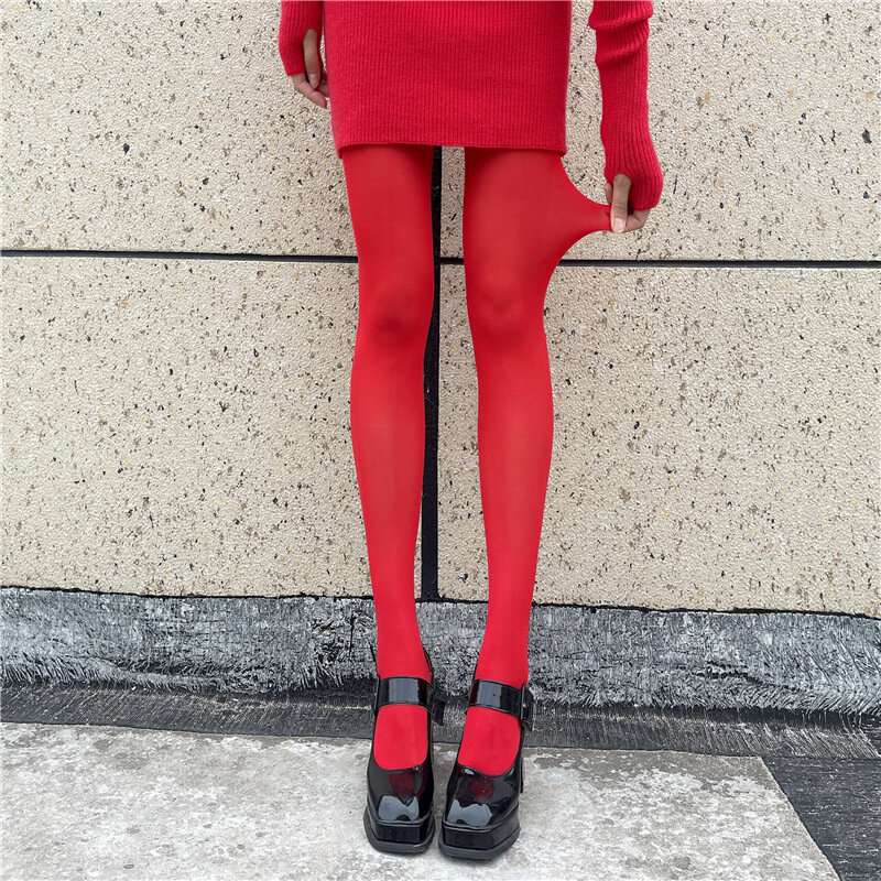 Meia-calça sexy anti-gancho de seda para mulheres, meias vermelhas femininas, leggings de ano novo, leggings de casamento