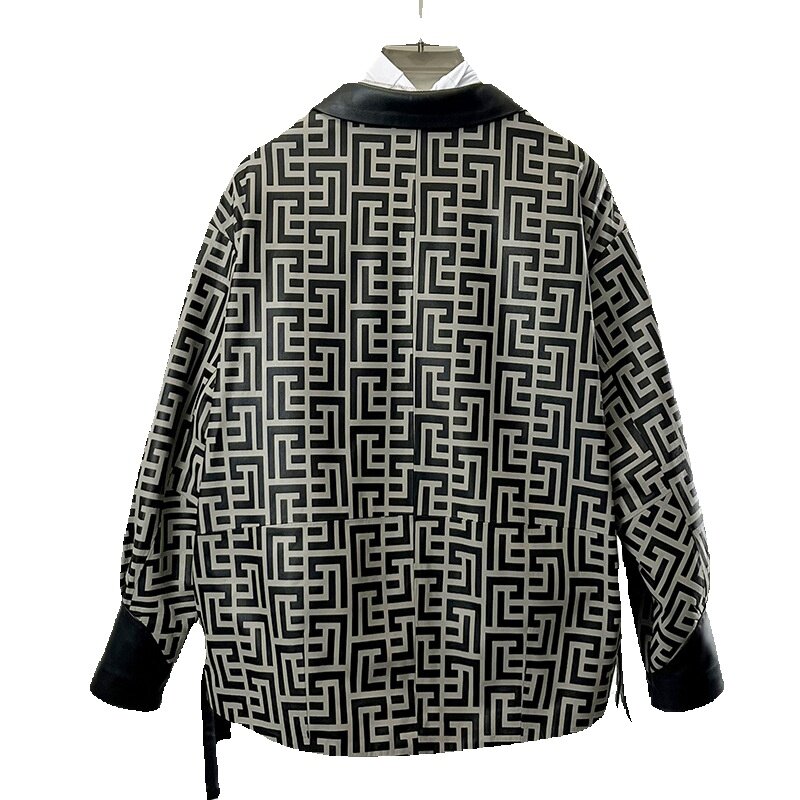 Jaqueta de couro genuíno para mulheres, jaqueta de pele de carneiro, jaqueta simples, estampa solta, nova