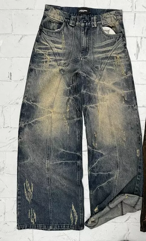 Мешковатые джинсы в стиле ретро с завышенной талией, Y2k, джинсы в стиле панк, хип-хоп, рваные джинсы для женщин, в стиле Харадзюку, широкие брюки с напуском, уличная одежда