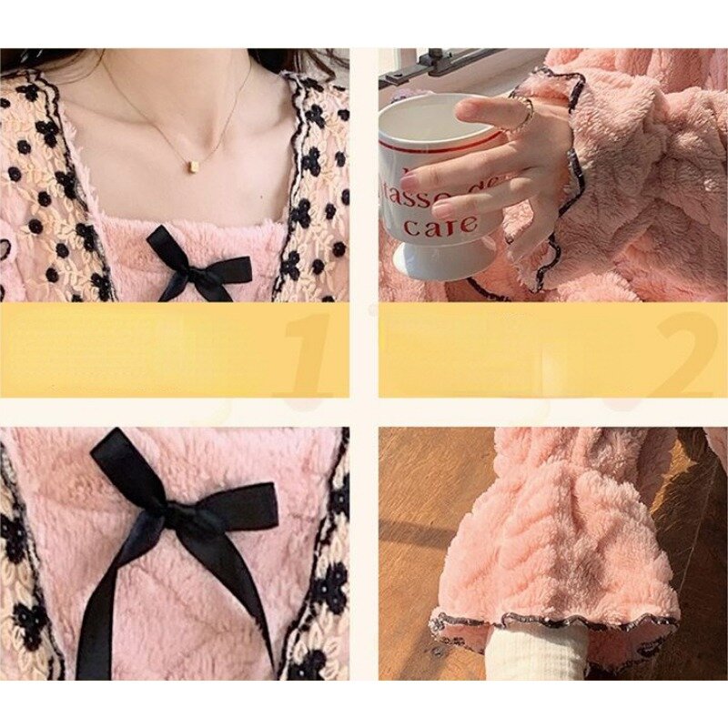 2024 neue Mode Herbst Winter Nachtwäsche Koralle Samt Pyjama Set Frauen Pad Lounge wear süße schöne Mädchen Flanell Homewear Anzug