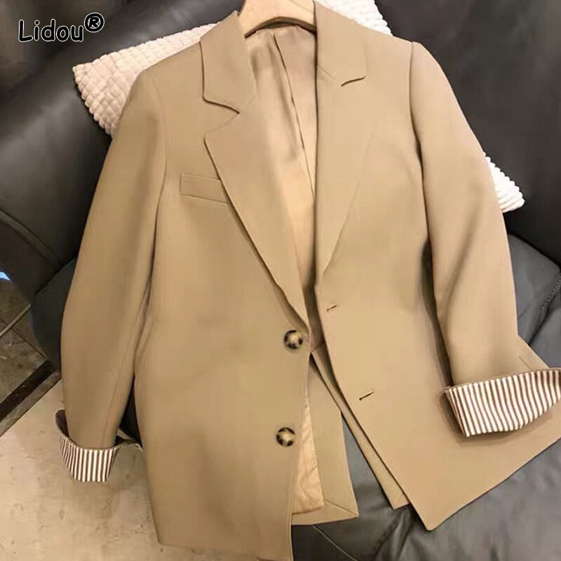 Spring Summer Notched Thin Loose Solid Color Button Women's Clothing 2023 Temperament Business Casual Blazers Intellectual Tops