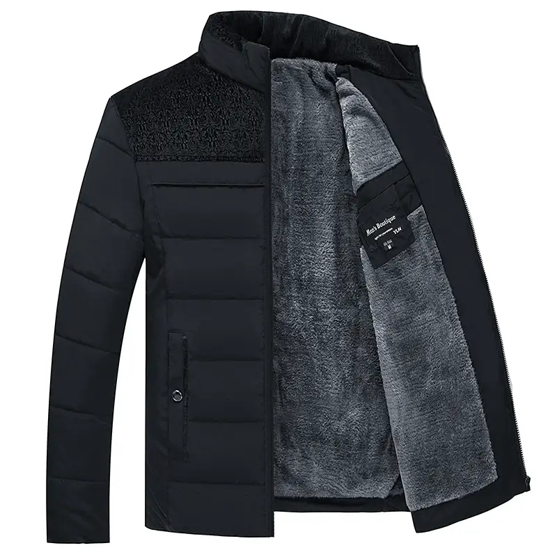 남성용 플러시 파카 스탠드 칼라 디자인, 패딩 오버코트, 따뜻한 파카, 두꺼운 지퍼 코트, 패션, 겨울