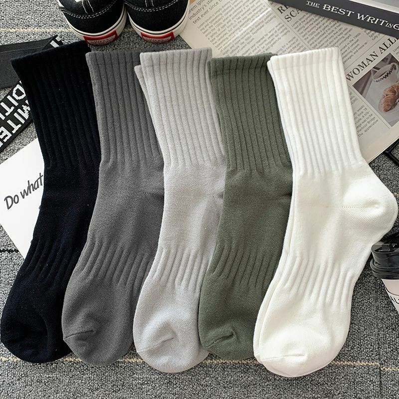 Nuovi 5 paia Cool Men Black White Warm Socks Set autunno inverno maschio tinta unita Sport calzini corti per uomo Dropshipping