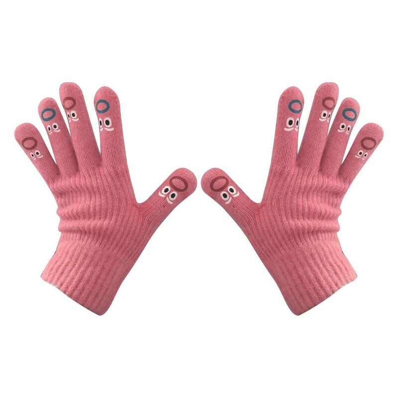 Женские вязаные перчатки с забавными выражениями, полные вязаные перчатки, варежки Y2k, Мультяшные водительские перчатки с выражением мягкого пальца Z3x5