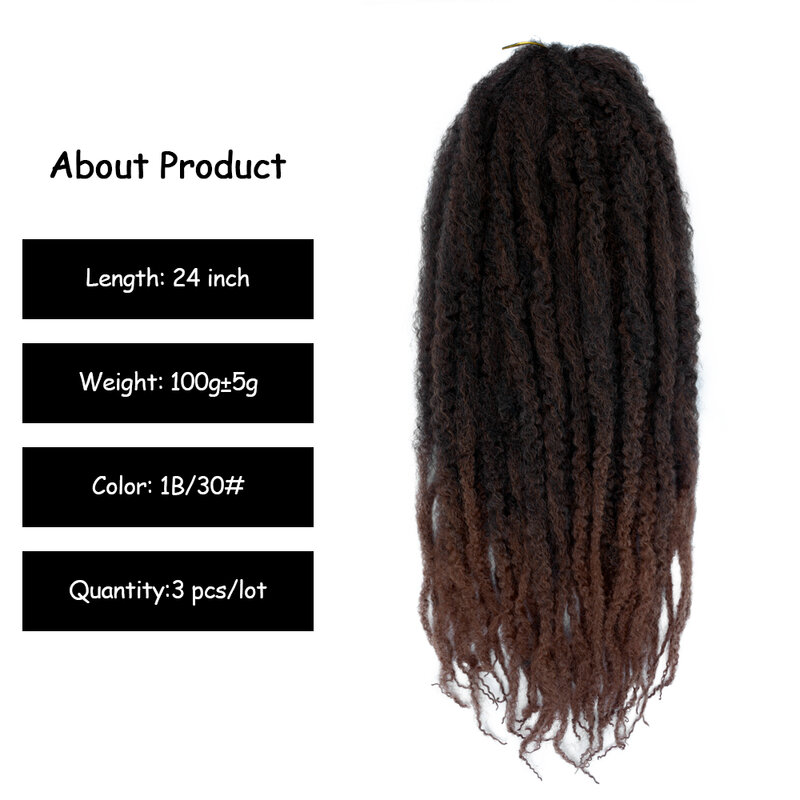Kanekalon sintético Bob Marley cabelo para tranças, Afro Kinky trança, Ombre trança, extensões de cabelo, fácil trança, 24"