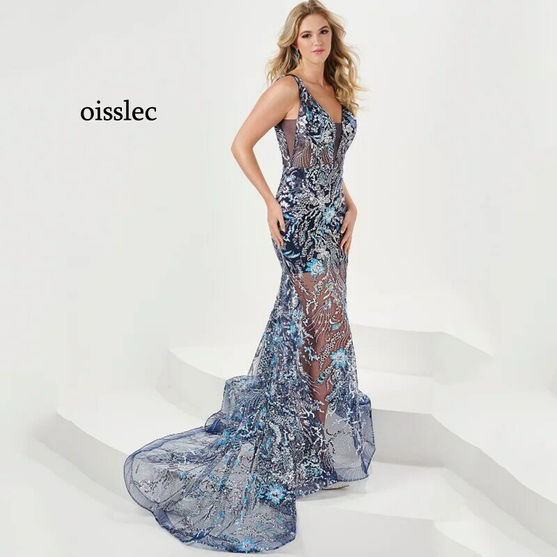 Oisslec Gorgeous Evening Dress Sequins Prom Dress Embroidery Fromal Dress Beading Celebrity Dresses Tight Party Gown Customize