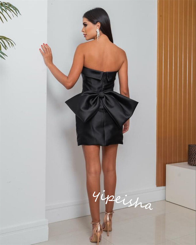 Satin Bow Cocktail Party A-line Strapless Bespoke Occasion Gown Knee Length Dresses