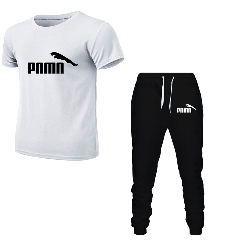 Camiseta masculina de manga curta estampada em 3D, agasalho de alta qualidade, calça casual, 2 pares