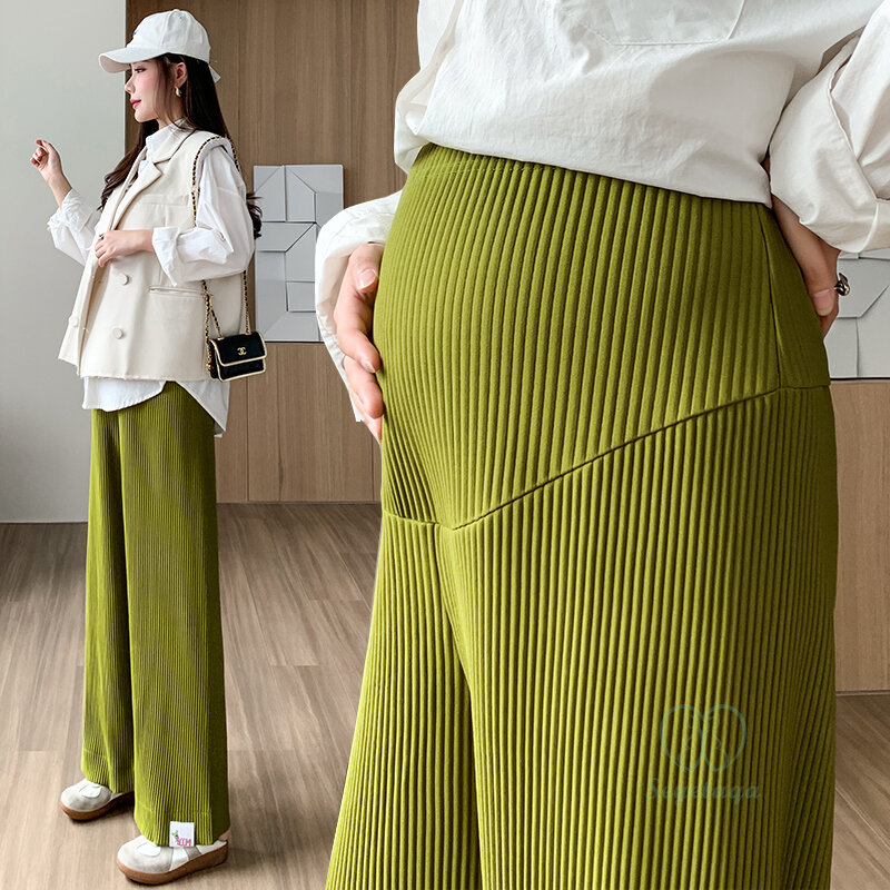 Wiosenne letnie modne szyfonowe spodnie ciążowe szerokie nogawki luźne proste spodnie odzież dla ciężarnych kobiet w ciąży