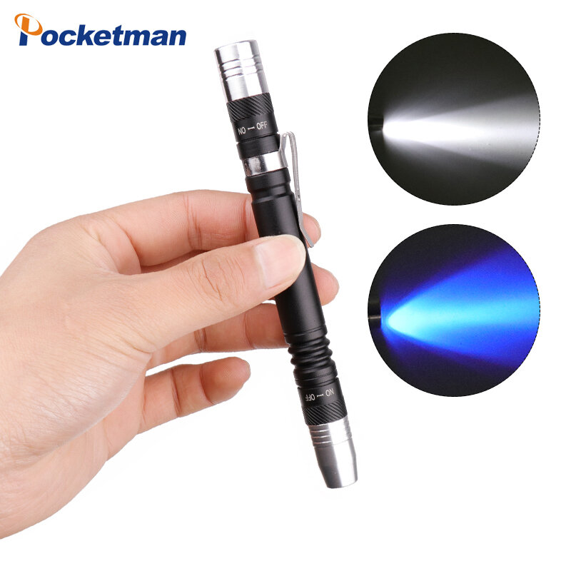 Mini-Stift UV-Taschenlampe 2 in 1 multifunktion ale 395nm ultraviolette Taschenlampe Laterne weiß lila Licht Detektor Taschenlampe verwenden 2 * aaa