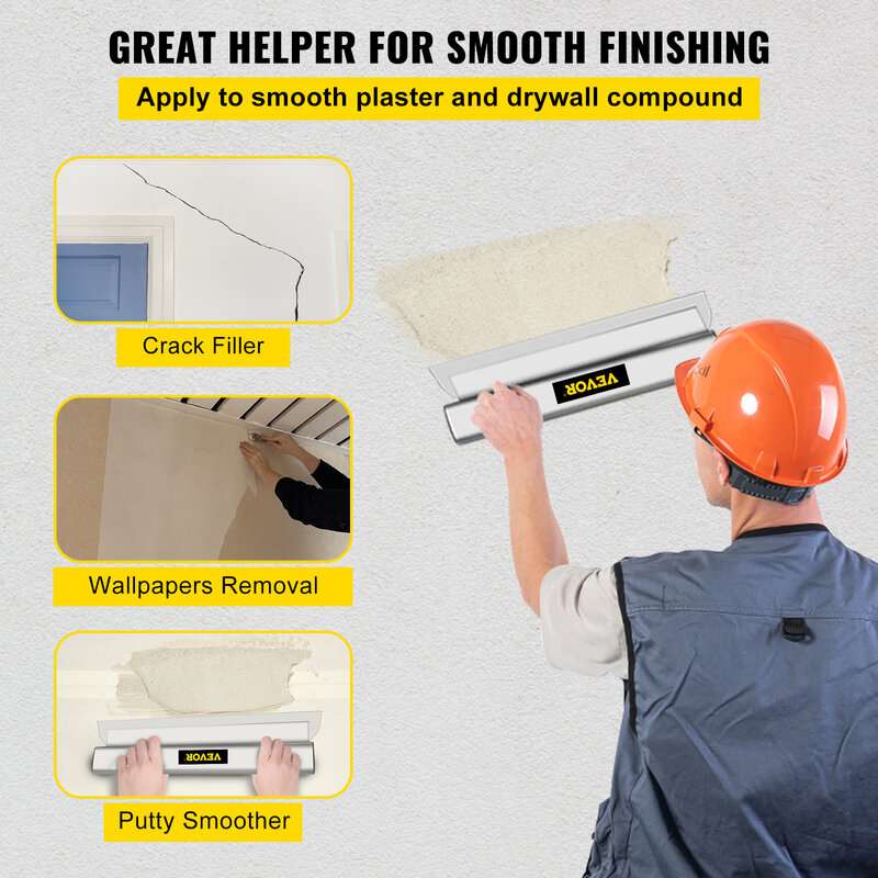 VEVOR Drywall Skimming Blade Smoothing Spatula Putty Scraper Stainless Steel Knife Finishing Trowel Tools for Wall-Board Plaster