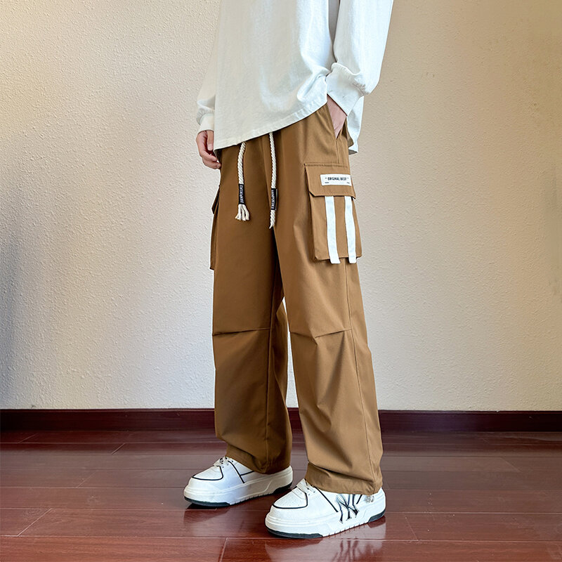 Брюки-багги мужские с карманами, эластичным поясом и широкими штанинами