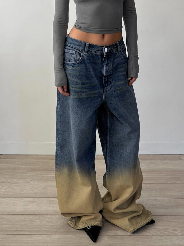 Джинсы оверсайз Rockmore Y2k джинсовые с эффектом потертости, Модные Винтажные брюки до щиколотки в уличном стиле